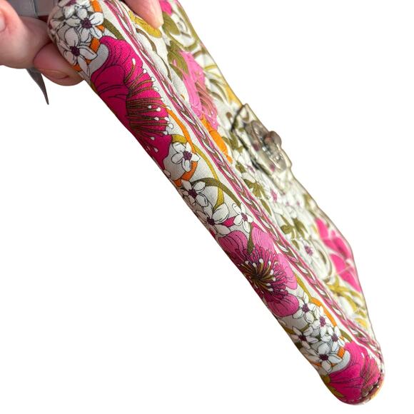 Vera Bradley quilted cotton zip around wallet pink white gray green turn lock - Picture 2 of 10